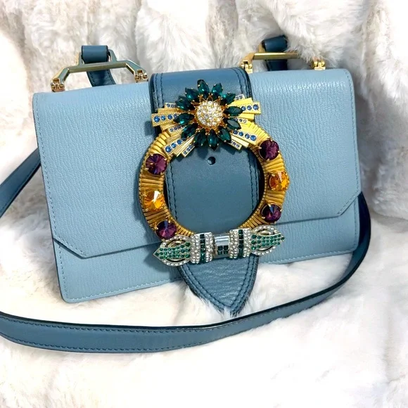 Miu Miu Bags Miu Miu Madras Crystal Embellished Buckle Flap